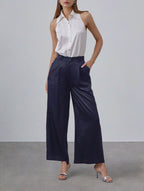 Casual Pleated Silk Wide-Leg Pants