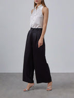 Casual Pleated Silk Wide-Leg Pants