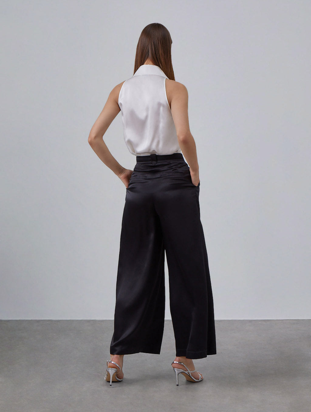 Casual Pleated Silk Wide-Leg Pants