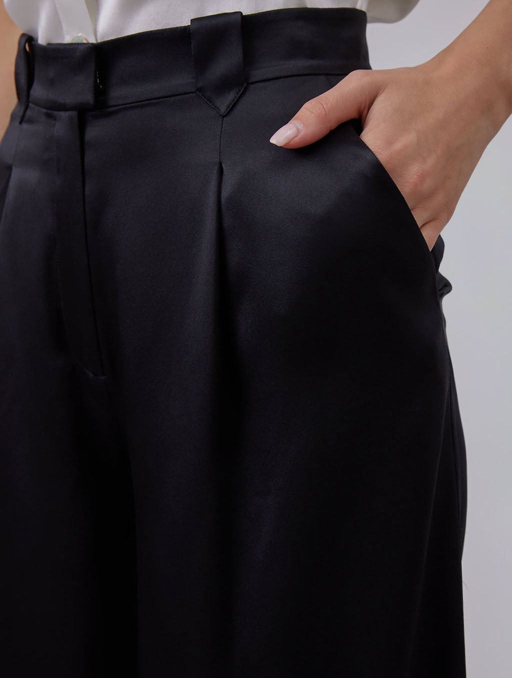 Casual Pleated Silk Wide-Leg Pants