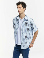 Coconut Tree Print Striped Shirt