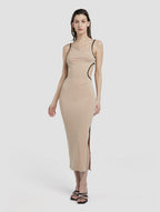 Color Contrast Back Mesh Dress