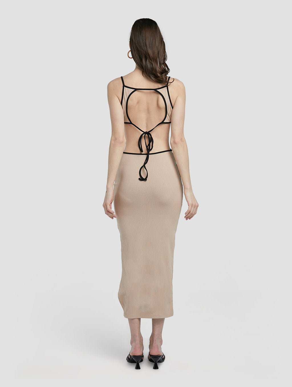 Color Contrast Back Mesh Dress