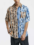 Color Contrast Striped Short-Sleeve Shirt