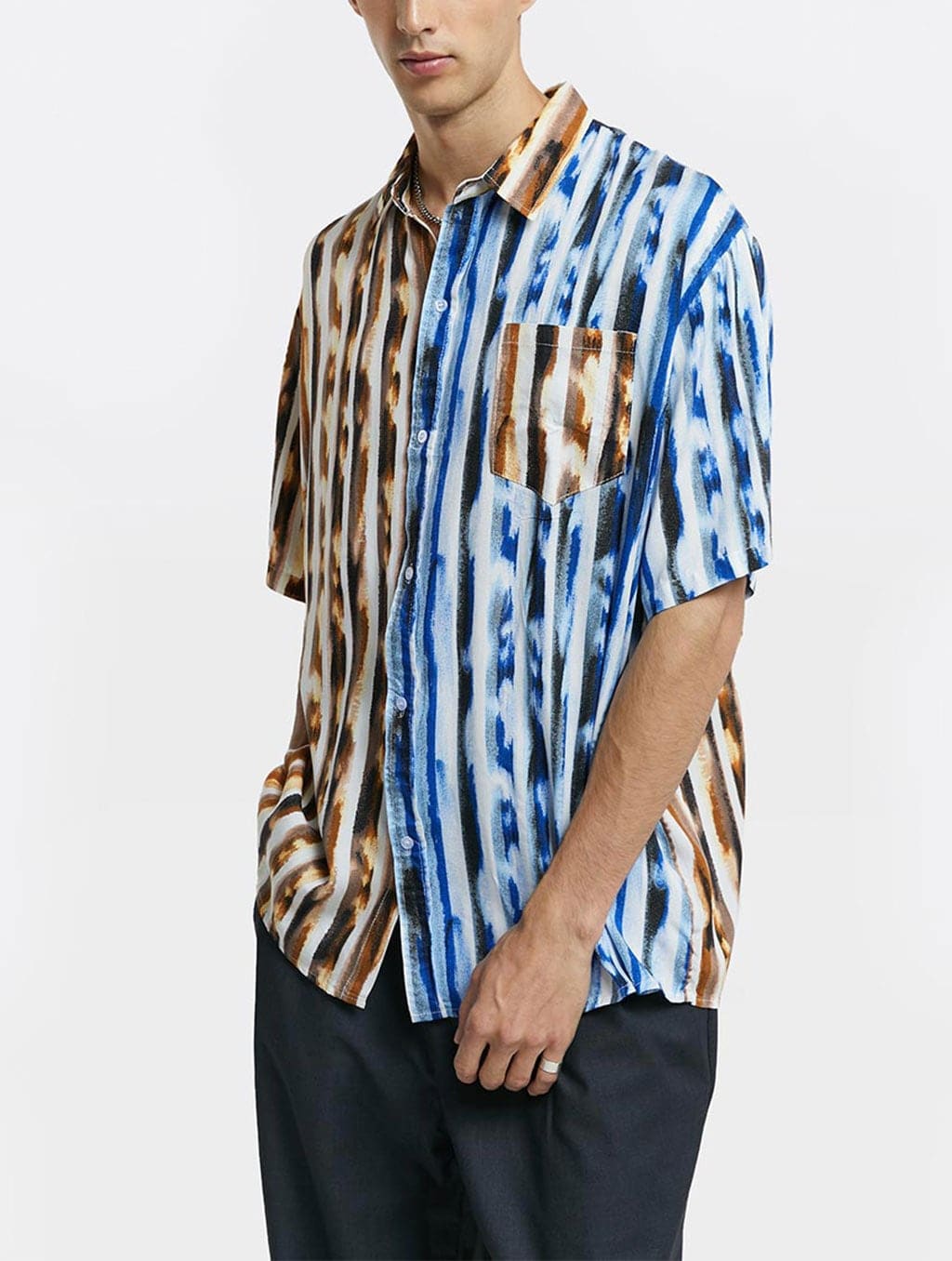 Color Contrast Striped Short-Sleeve Shirt