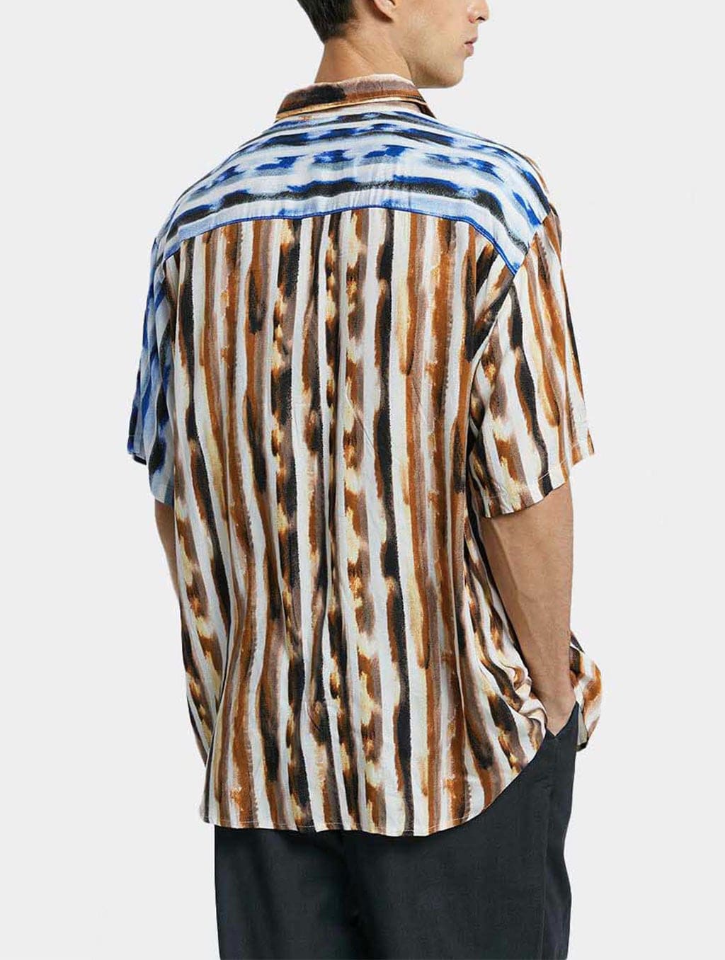 Color Contrast Striped Short-Sleeve Shirt