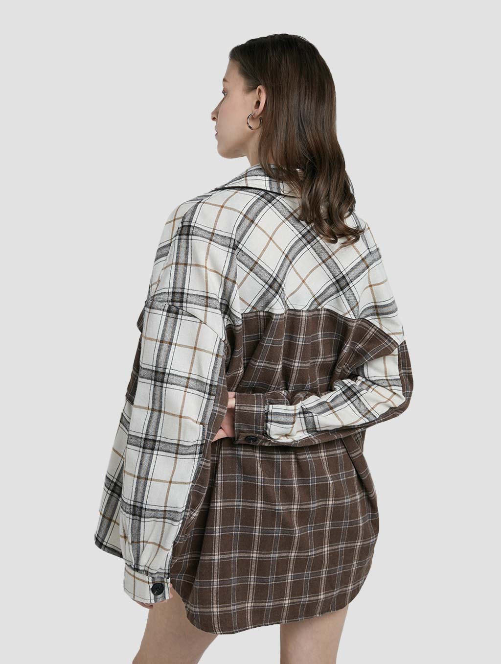 Colorblock Plaid Long-Sleeve Shirt