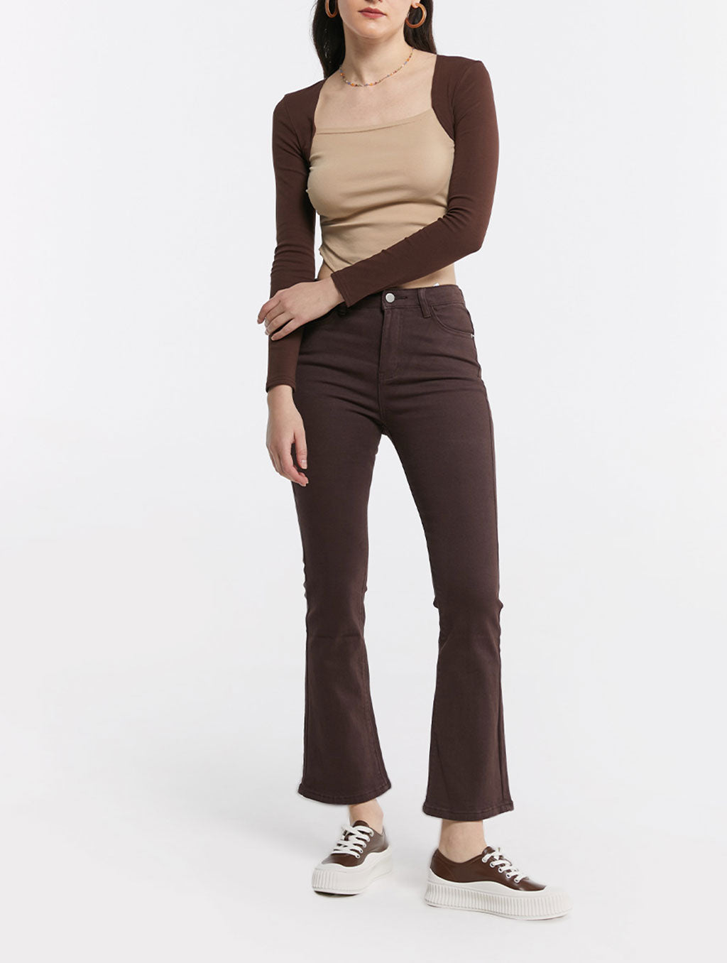 Contrast Square Neck Crop Top