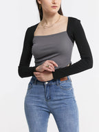 Contrast Square Neck Crop Top