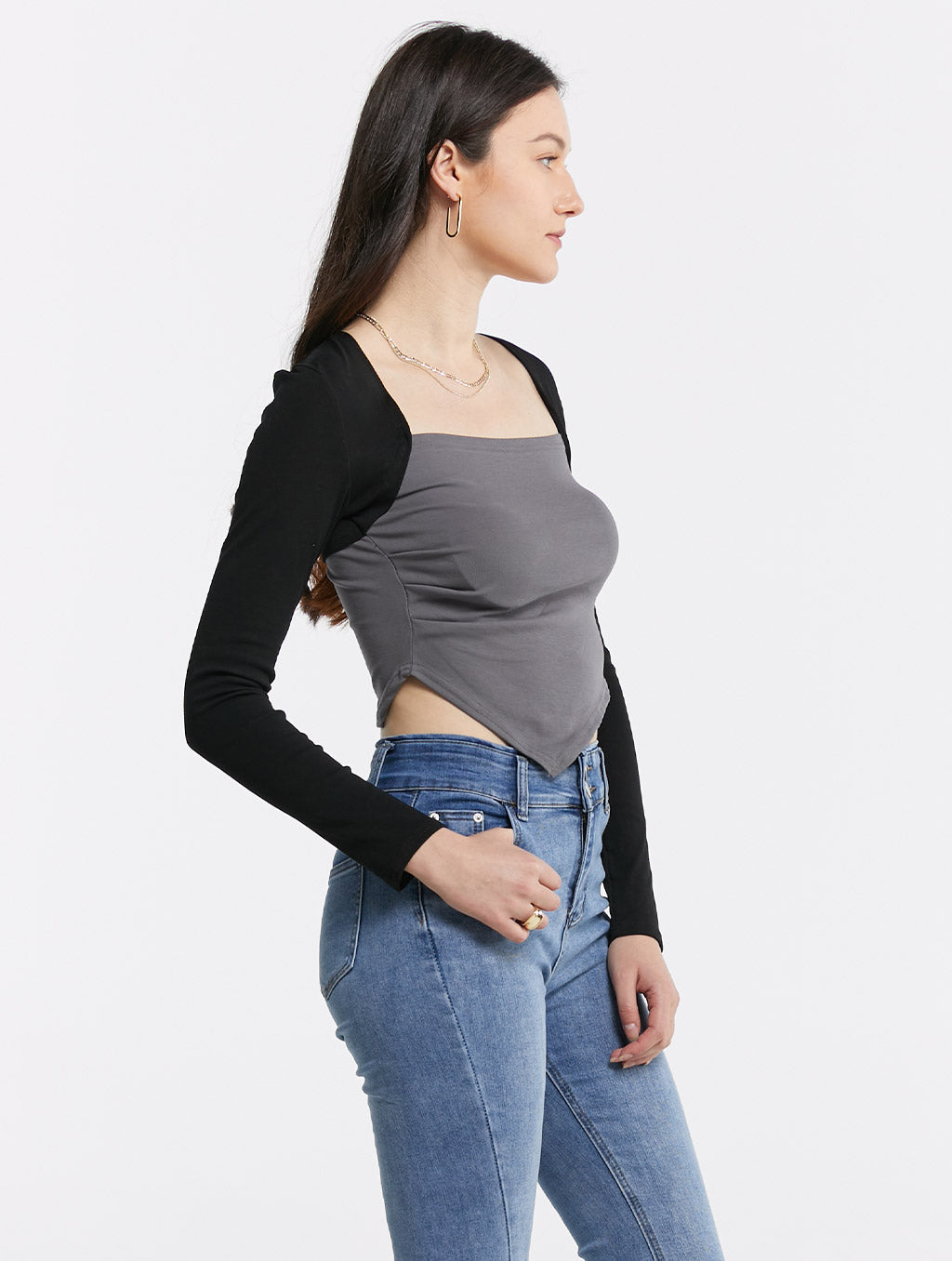 Contrast Square Neck Crop Top