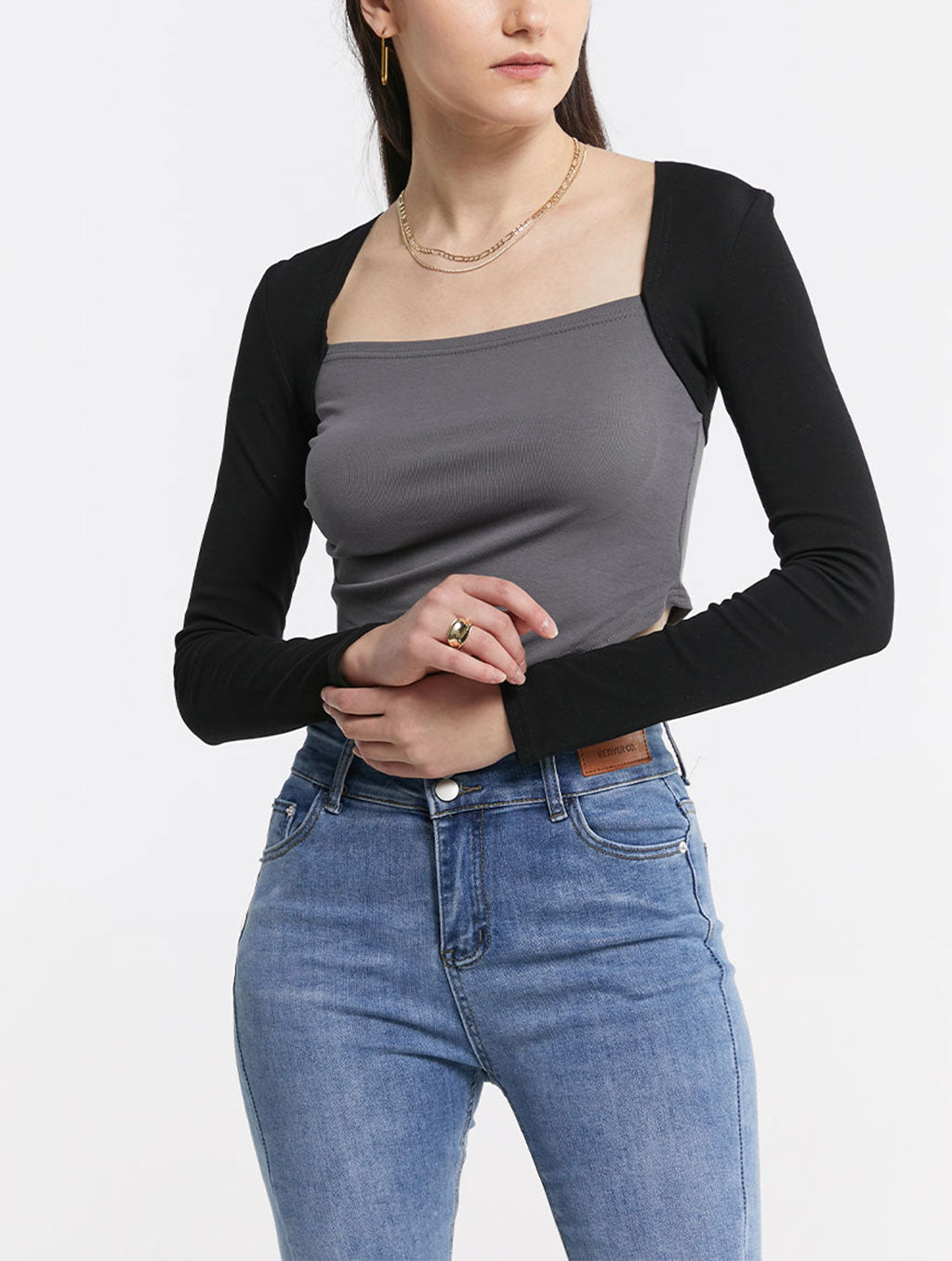 Contrast Square Neck Crop Top