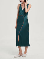 Contrast-Stitch Silk Dress