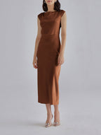 Crew Neck Side Split Midi Dress