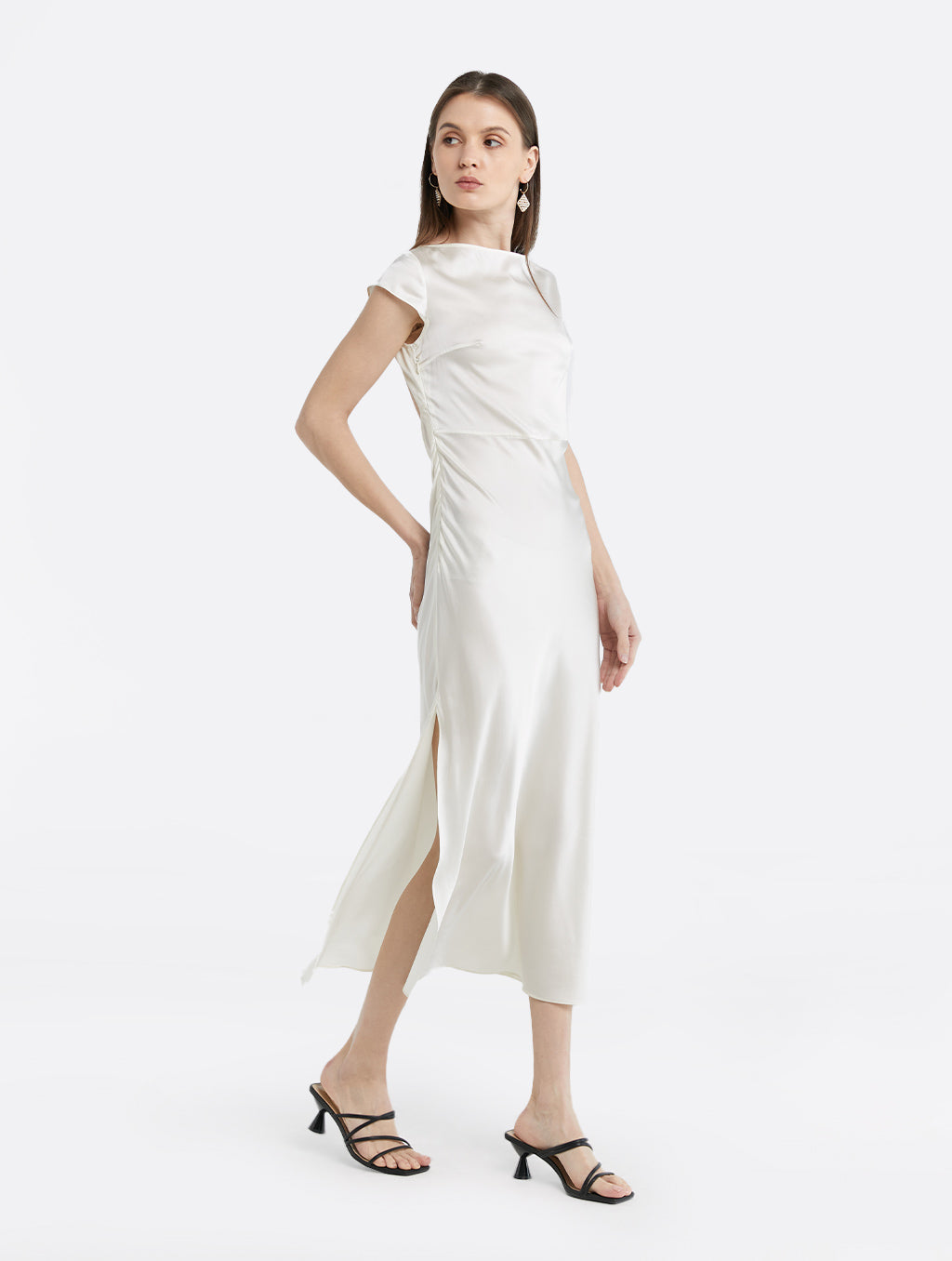 Crew Neck Side Split Midi Dress