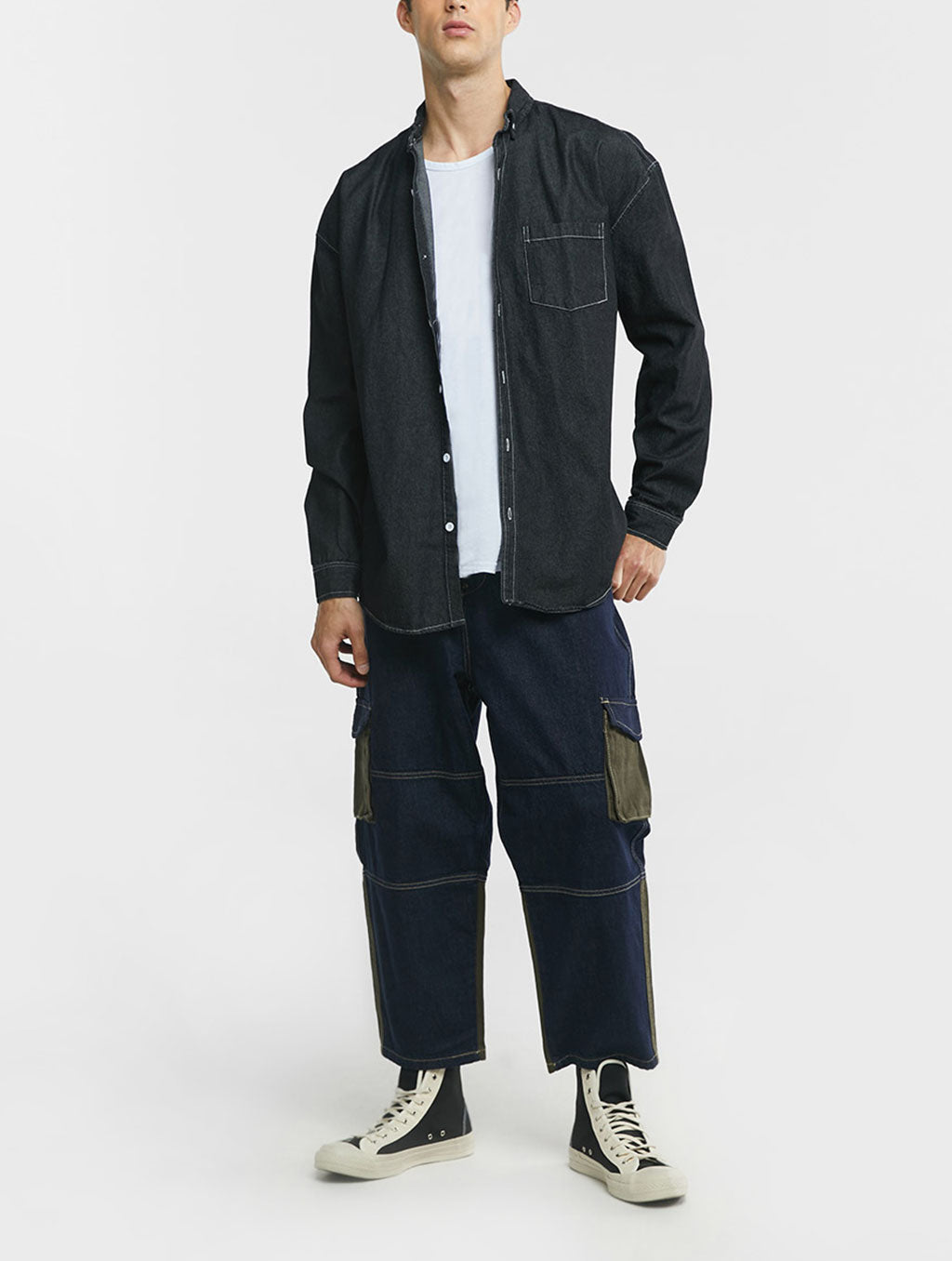 Cropped Denim Cargo Pants