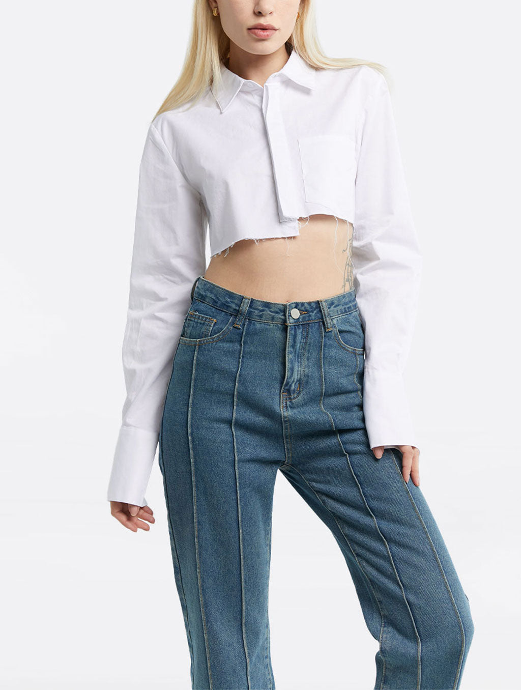 Cropped Long Sleeve Cotton Shirt