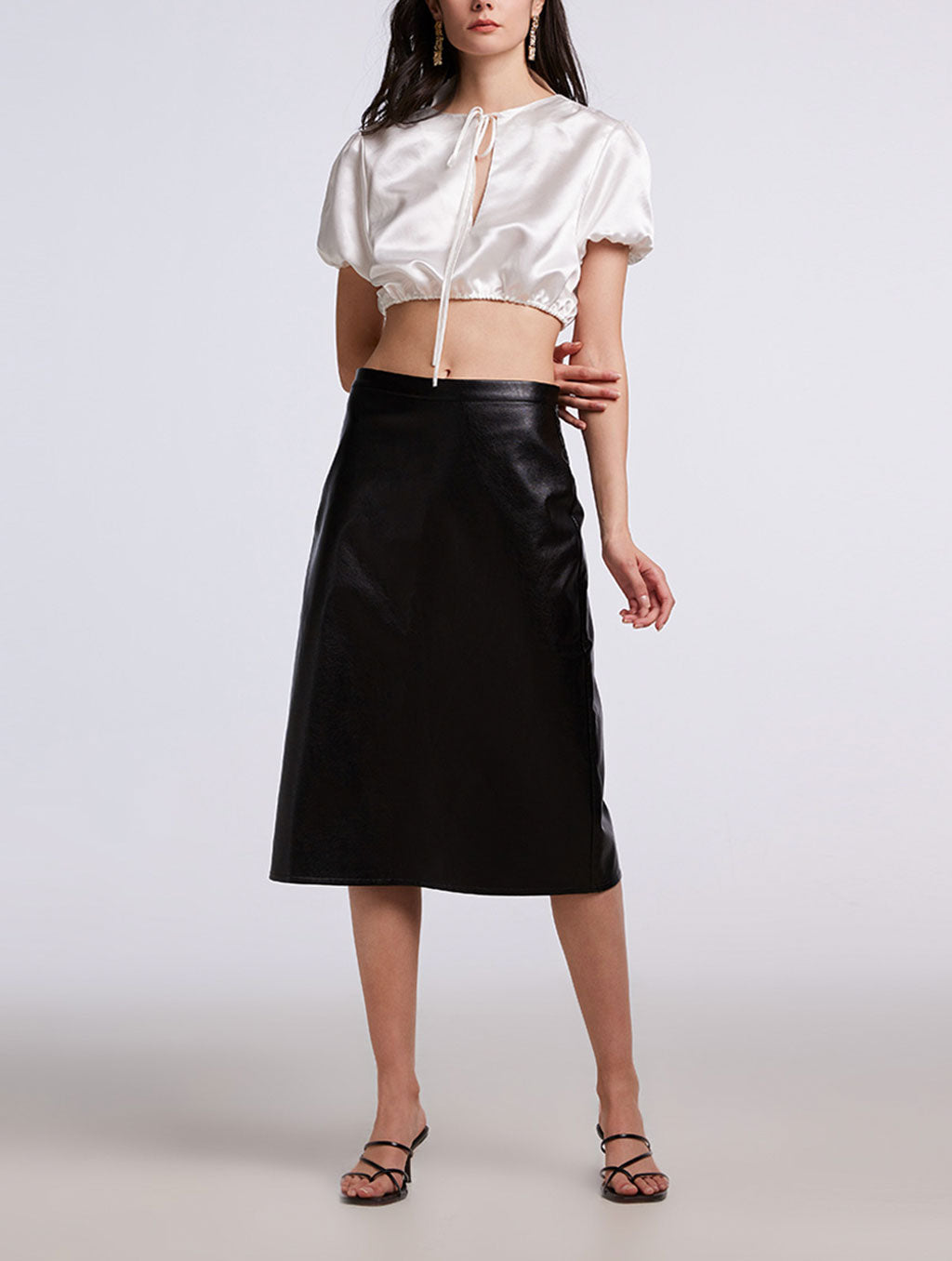 Cropped Tie And Round Neck Top