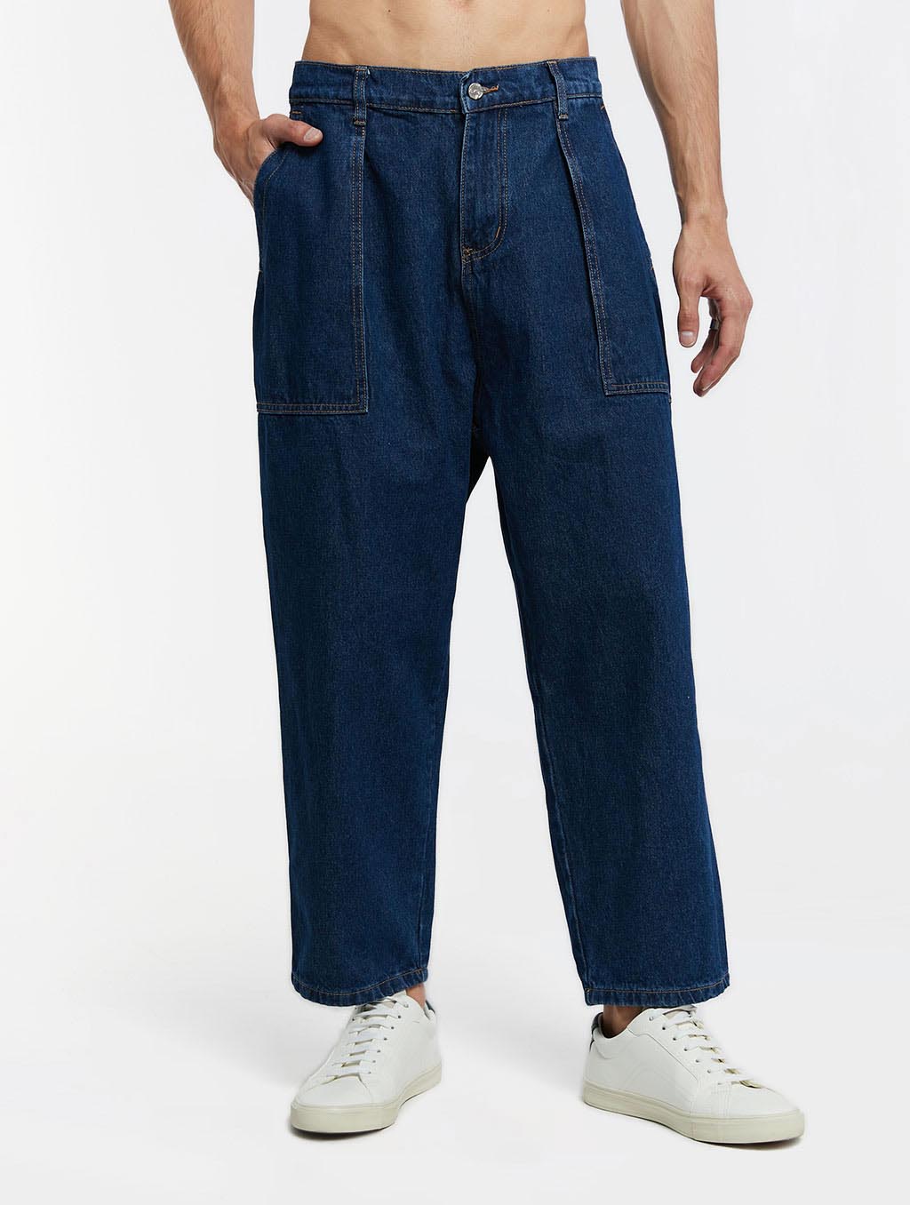 Cropped Washed Denim Pants