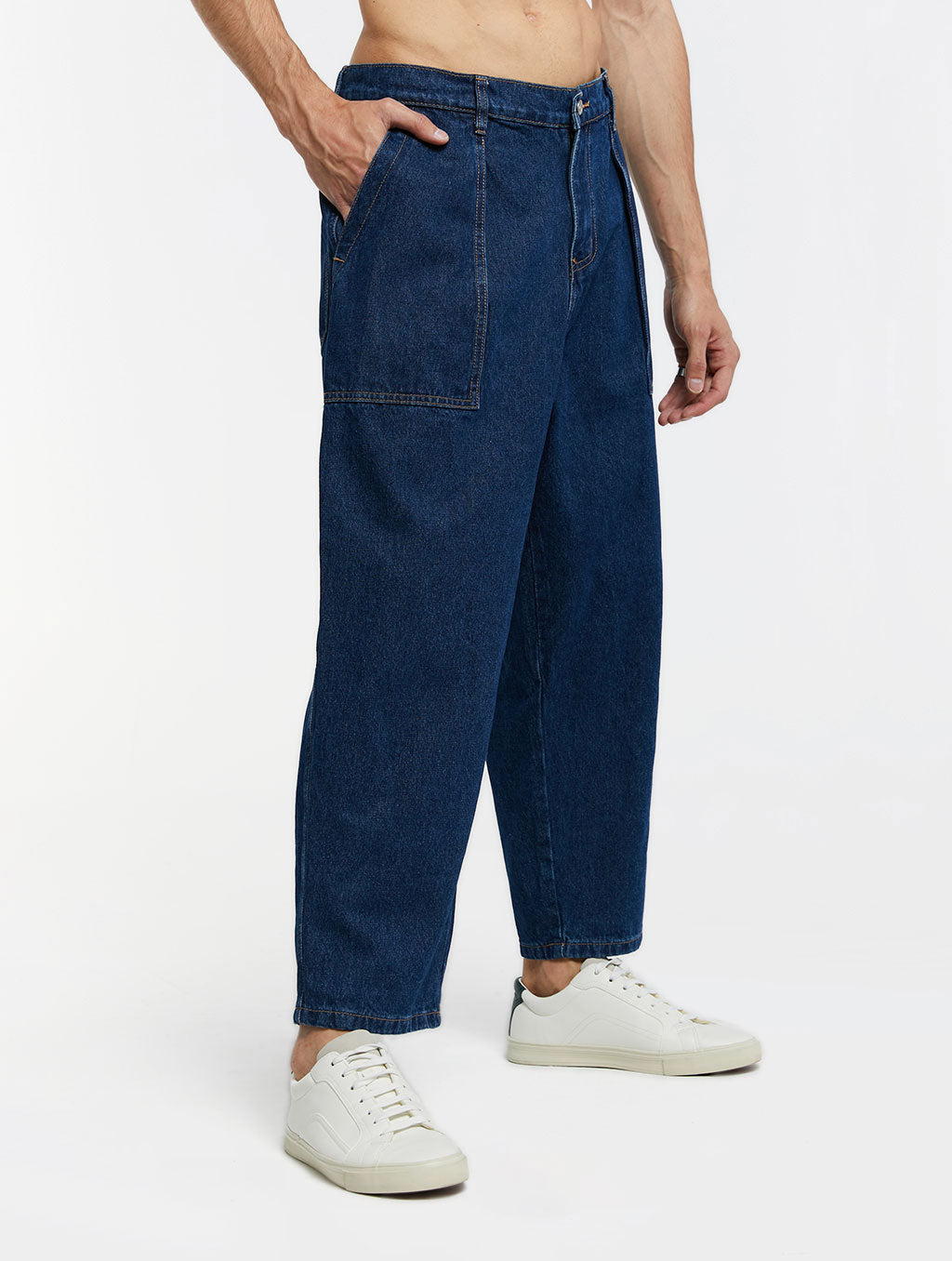 Cropped Washed Denim Pants