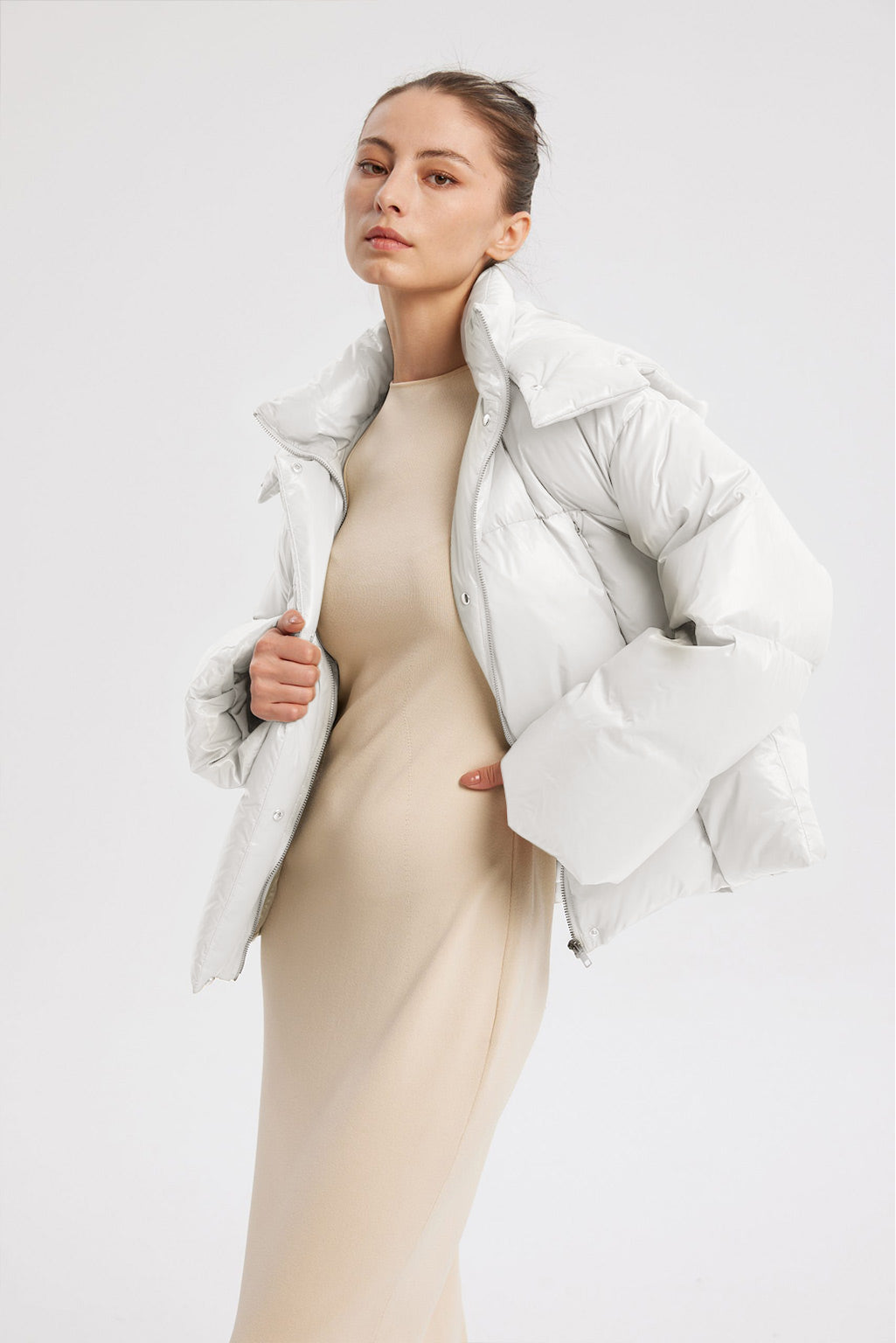 High Collar Cropped Hooded Puffer Jacket