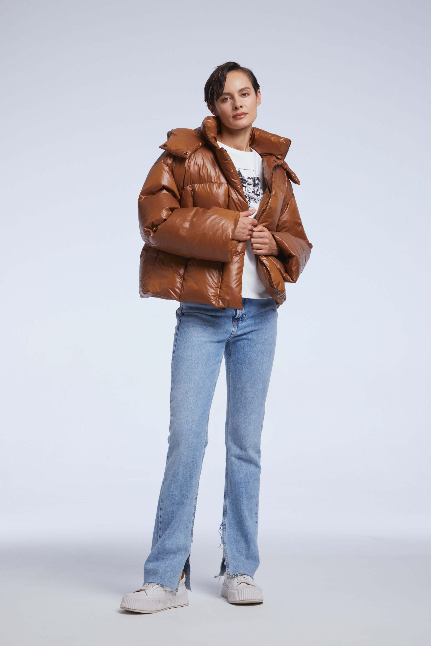 High Collar Cropped Hooded Puffer Jacket