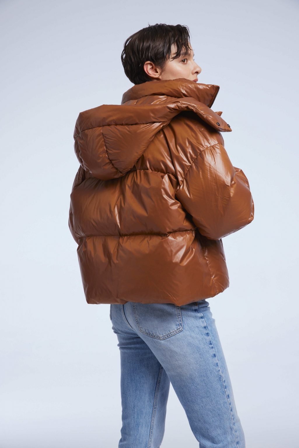 High Collar Cropped Hooded Puffer Jacket