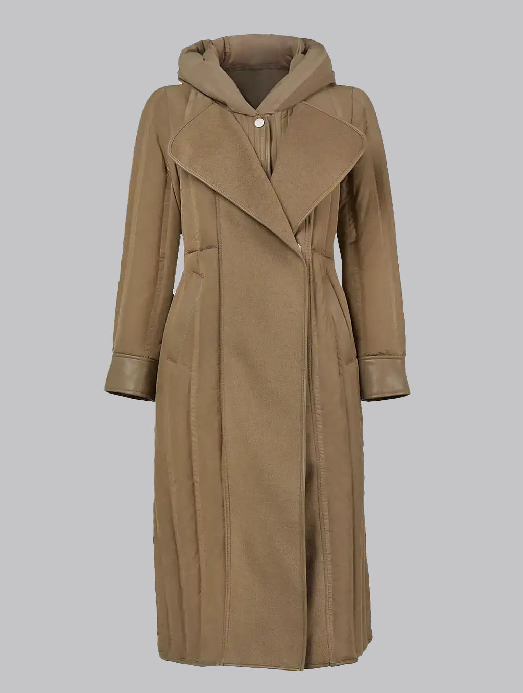 Leather Trim Patchwork A-line Puffer