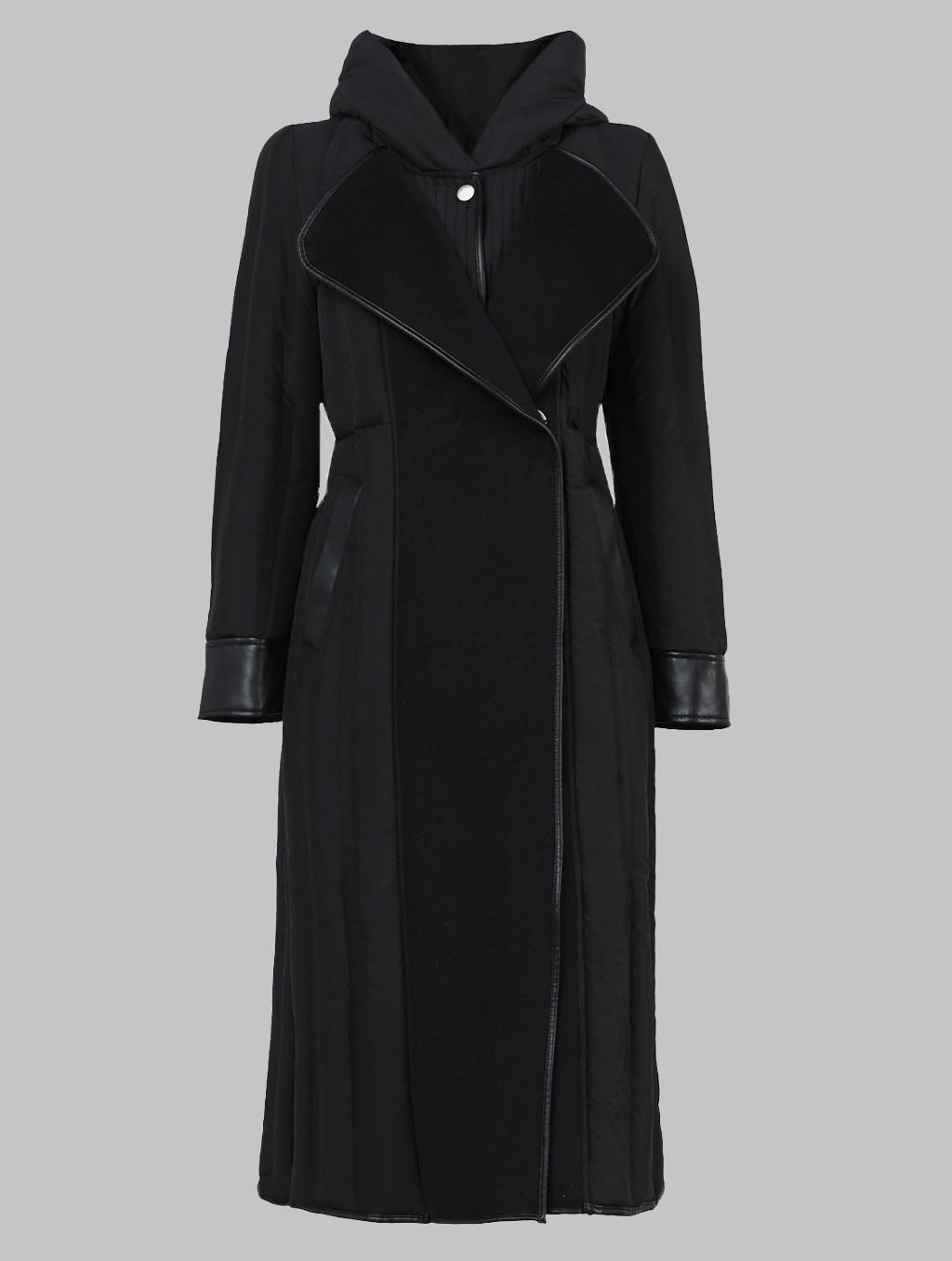 Leather Trim Patchwork A-line Puffer