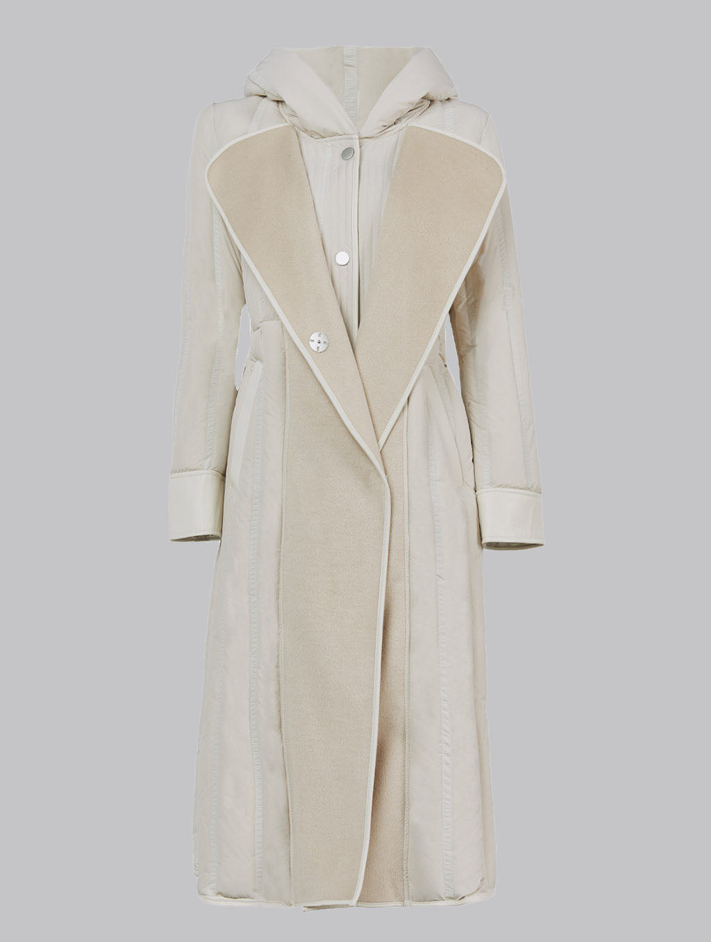 Leather Trim Patchwork A-line Puffer