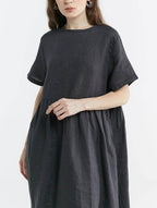 100% Linen Back Lace Up Midi Dress