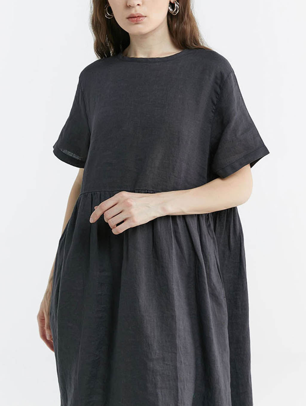 100% Linen Back Lace Up Midi Dress