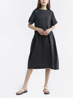 100% Linen Back Lace Up Midi Dress