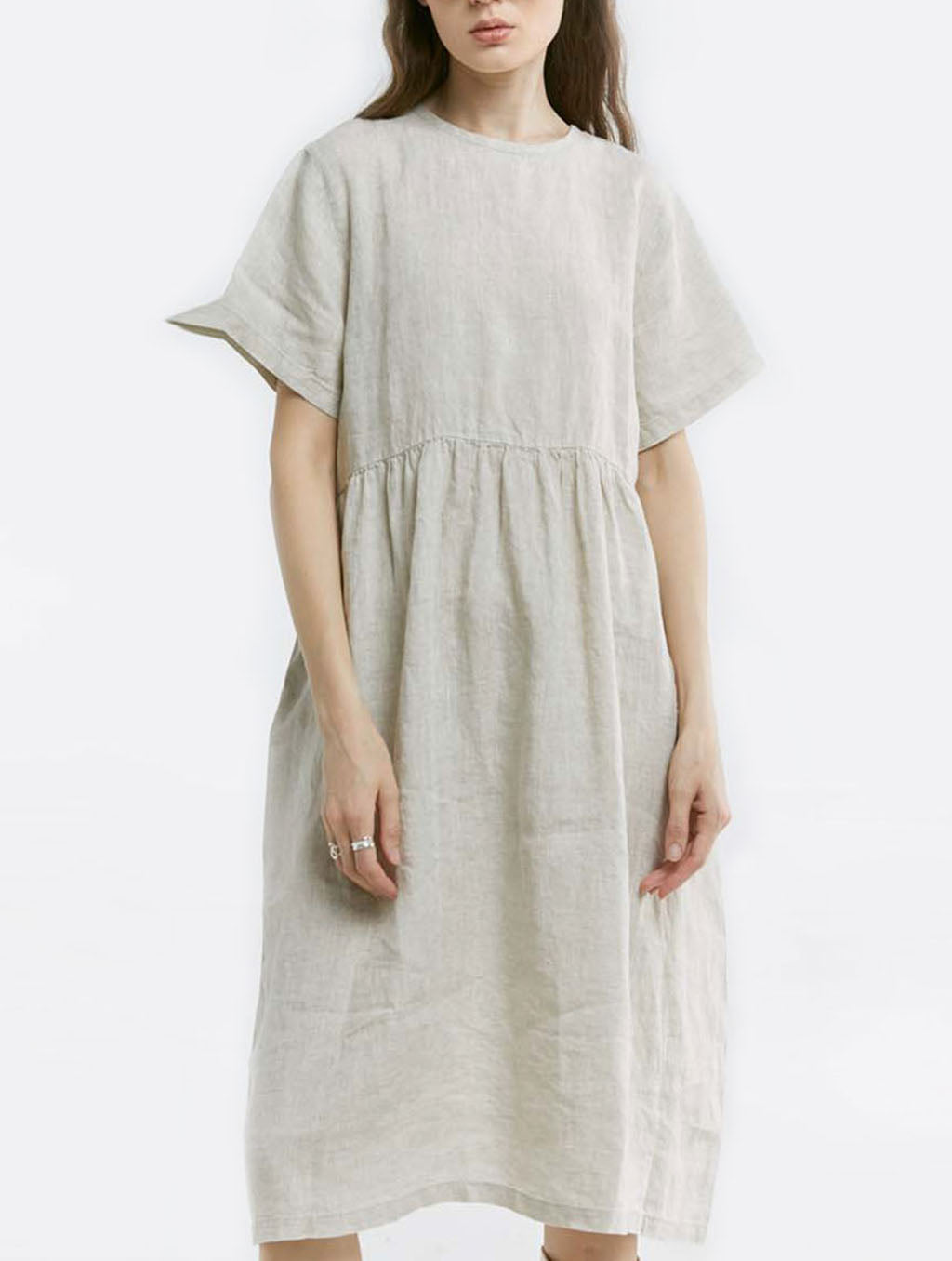 100% Linen Back Lace Up Midi Dress