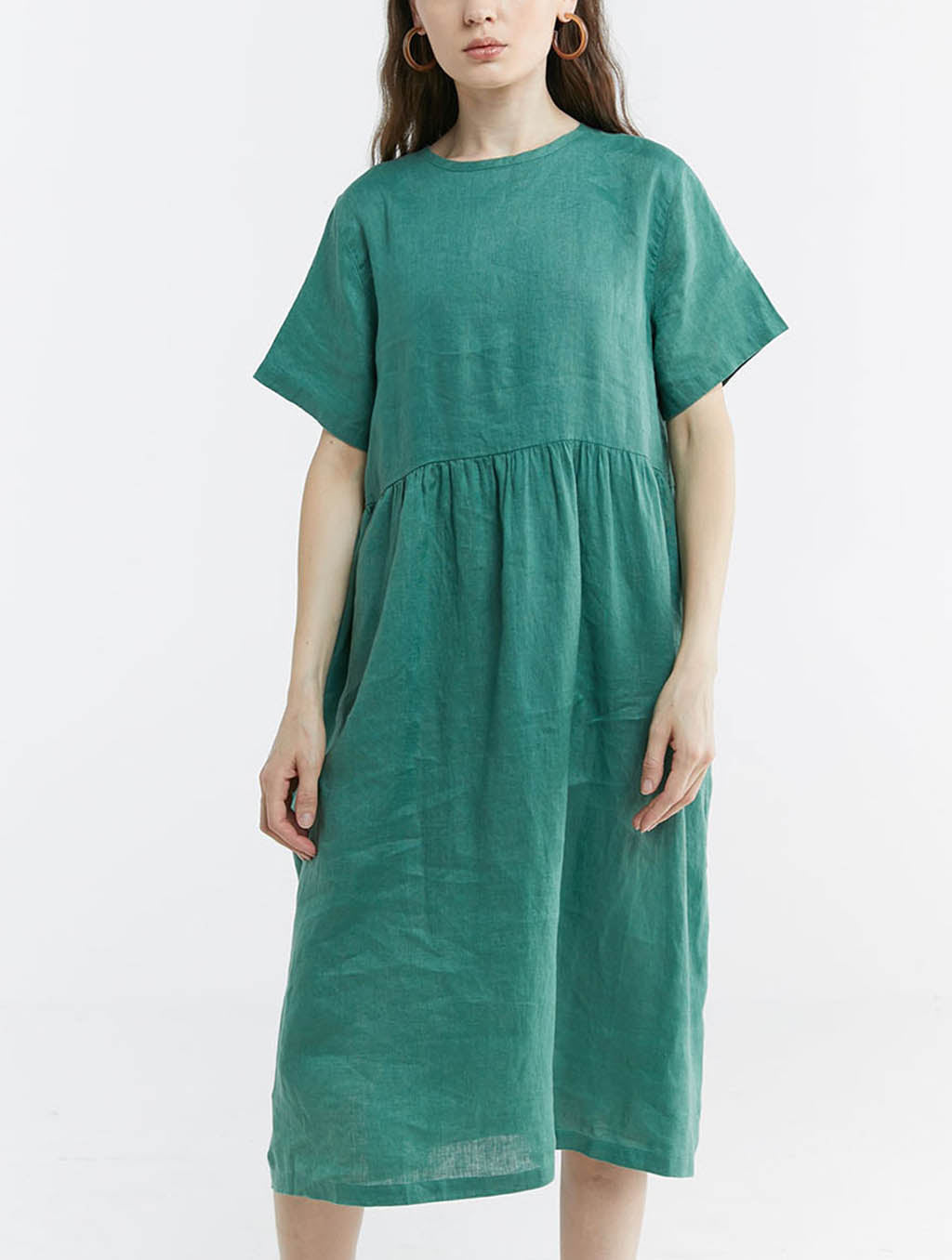 100% Linen Back Lace Up Midi Dress