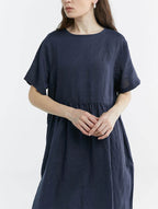 100% Linen Back Lace Up Midi Dress