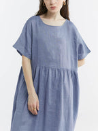 100% Linen Back Lace Up Midi Dress