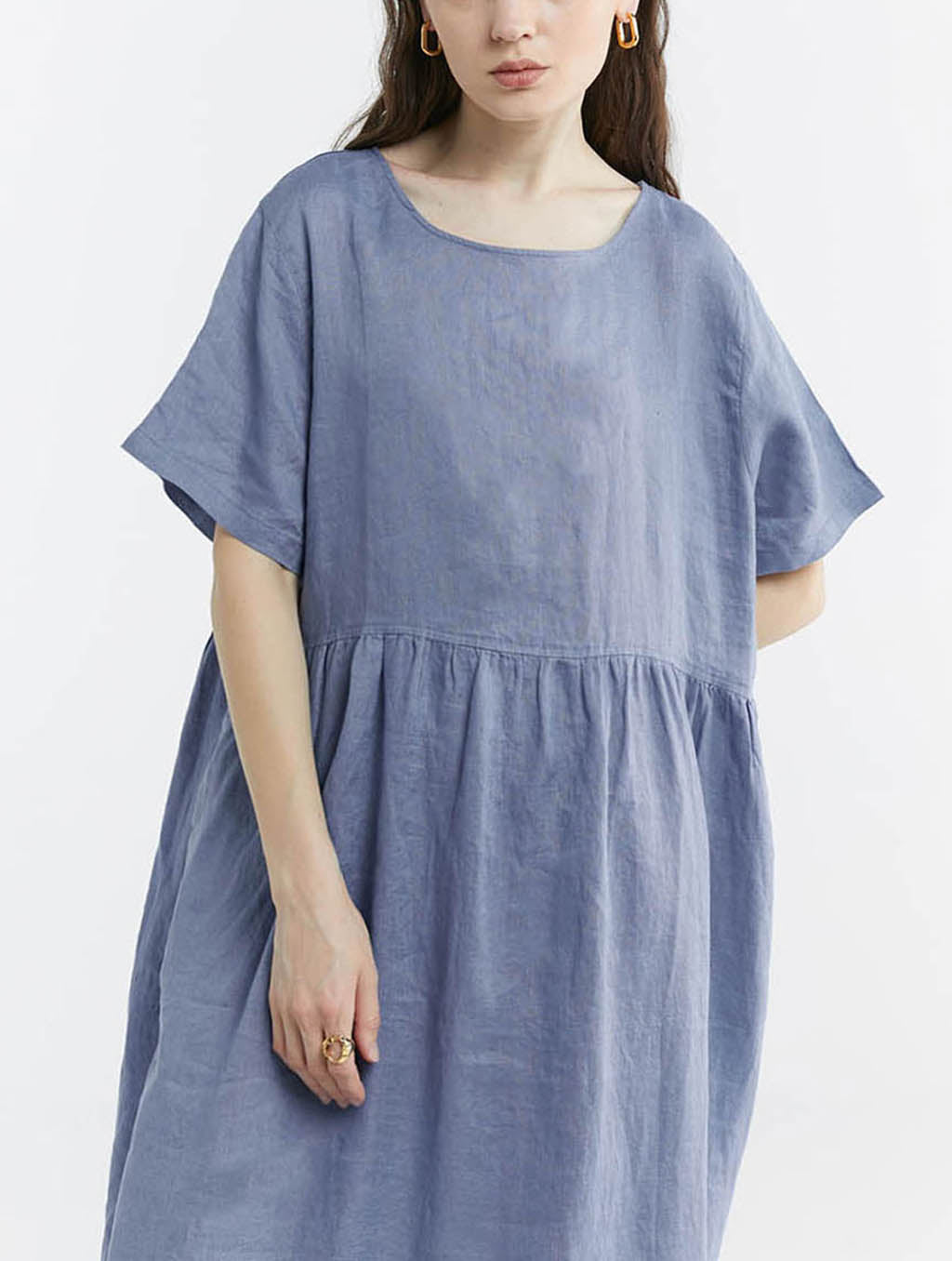 100% Linen Back Lace Up Midi Dress