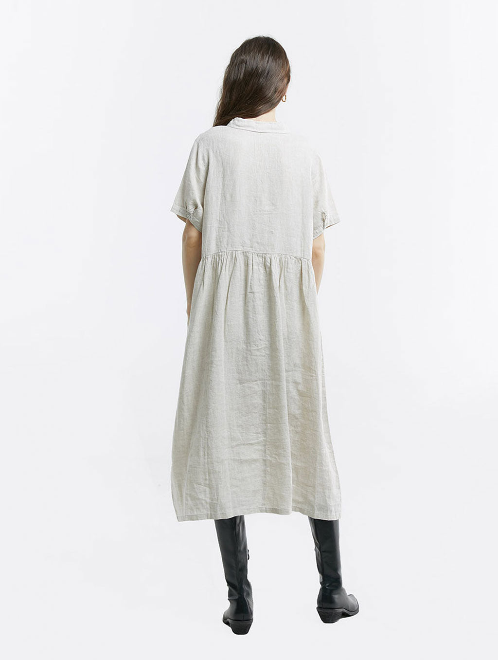 100% Linen Buttoned Front Midi Dress