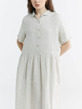 100% Linen Buttoned Front Midi Dress