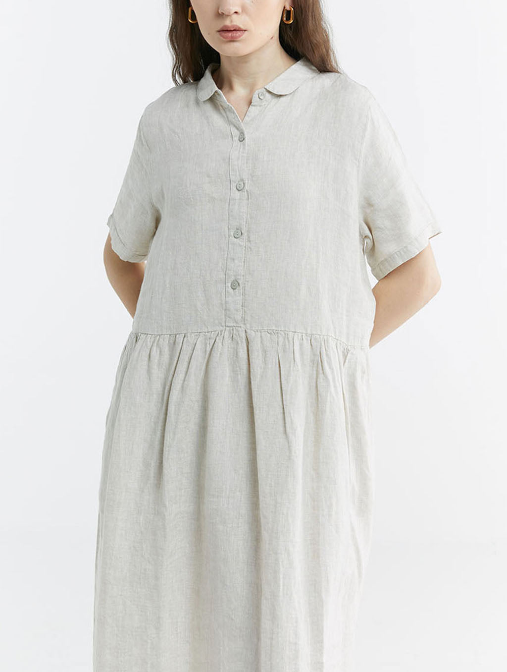100% Linen Buttoned Front Midi Dress