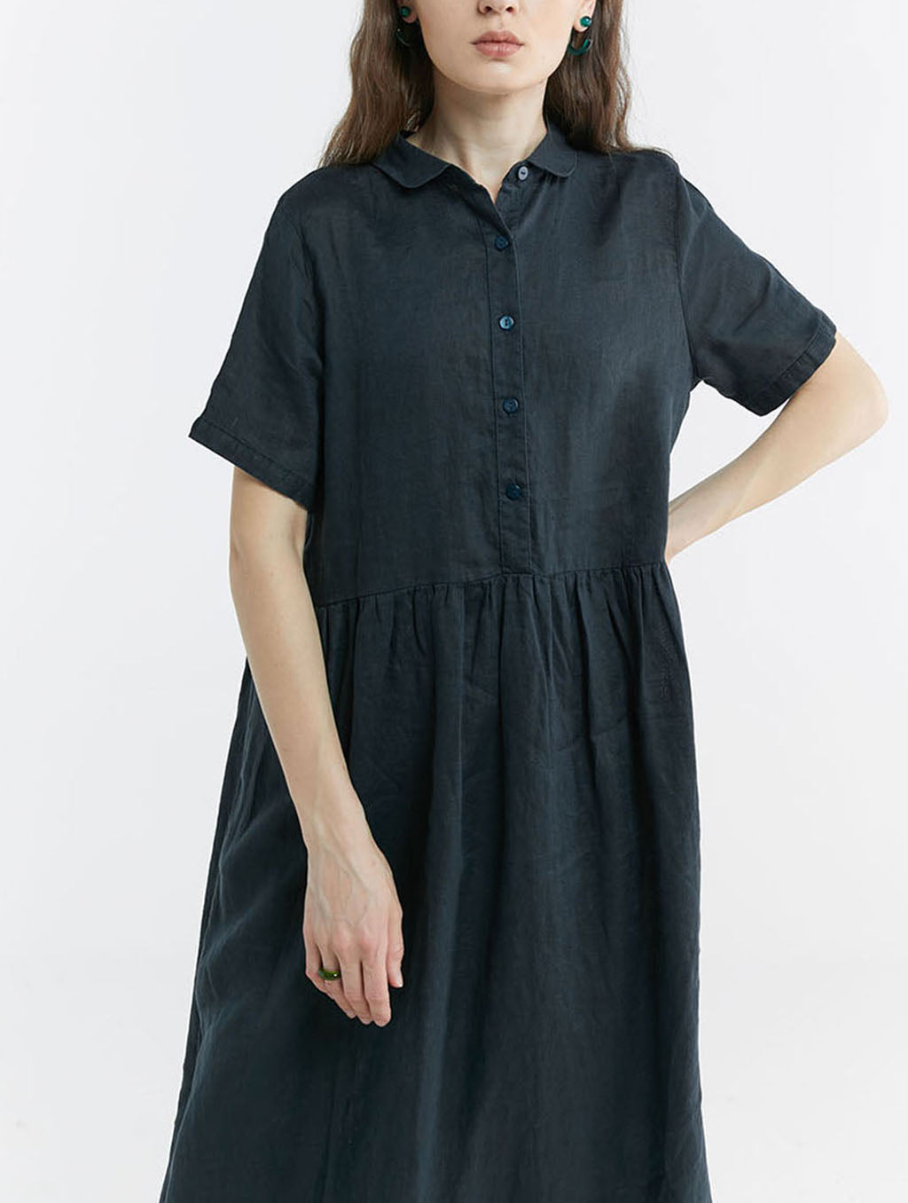 100% Linen Buttoned Front Midi Dress