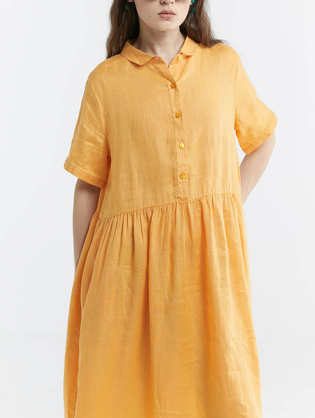 100% Linen Buttoned Front Midi Dress