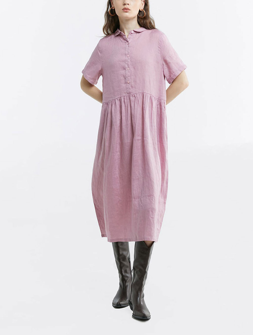 100% Linen Buttoned Front Midi Dress