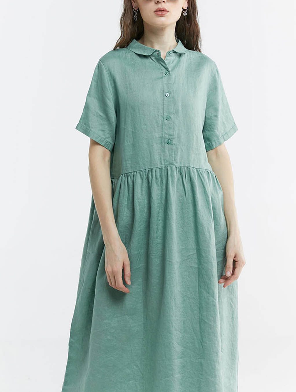100% Linen Buttoned Front Midi Dress