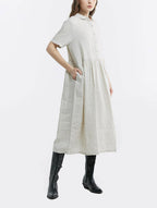 100% Linen Buttoned Front Midi Dress