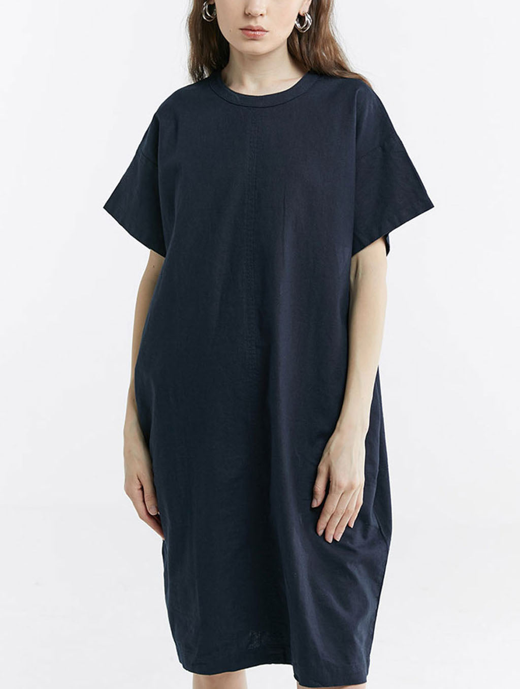 100% Linen Seam Detail Midi Dress