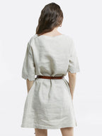 100% Linen Seam Detail Midi Dress