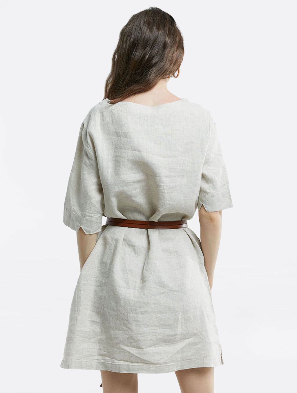 100% Linen Seam Detail Midi Dress