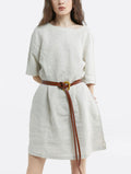 100% Linen Seam Detail Midi Dress