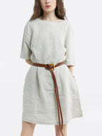 100% Linen Seam Detail Midi Dress